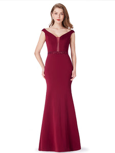 Vneck Burgundy Fishtail Evening Dresses