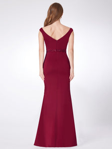 Vneck Burgundy Fishtail Evening Dresses