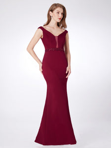 Vneck Burgundy Fishtail Evening Dresses