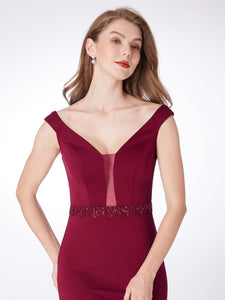 Vneck Burgundy Fishtail Evening Dresses