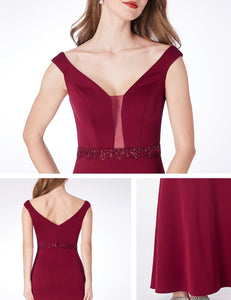 Vneck Burgundy Fishtail Evening Dresses