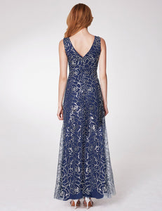 V Neck Long Sequins Evening Dress