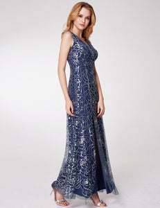 V Neck Long Sequins Evening Dress