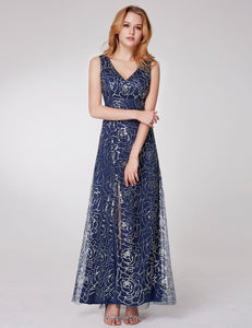 V Neck Long Sequins Evening Dress