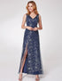 V Neck Long Sequins Evening Dress