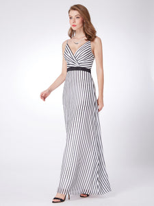 Stripe Vneck Floor Legnth Dress