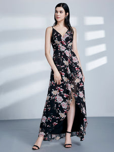 Fhion Flower Print Spaghetti Straps Evening Dresses