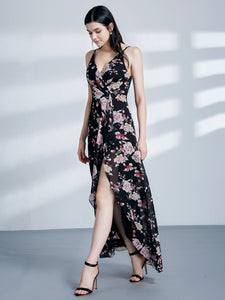 Fhion Flower Print Spaghetti Straps Evening Dresses