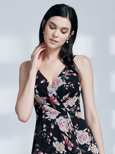 Fhion Flower Print Spaghetti Straps Evening Dresses