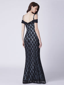 Long Cold-Shoulder A Line Lace Evening Dresses