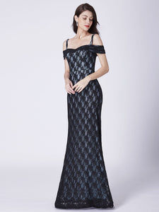 Long Cold-Shoulder A Line Lace Evening Dresses