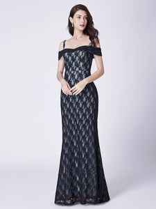 Long Cold-Shoulder A Line Lace Evening Dresses