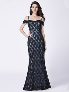 Long Cold-Shoulder A Line Lace Evening Dresses