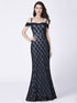 Long Cold-Shoulder A Line Lace Evening Dresses