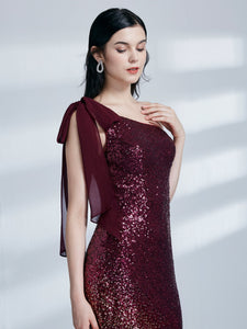 Fhion Sequins Floor Length Single Shoulder Evening Dresses