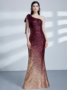 Fhion Sequins Floor Length Single Shoulder Evening Dresses