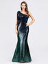 Fhion Sequins Floor Length Single Shoulder Evening Dresses