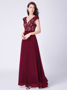 V Neck C Sleeves Lace Evening Cocktail Dresses