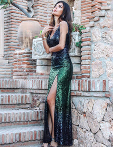 Sequins Floor Length Vneck Dress