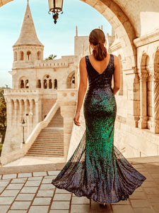 Sequins Floor Length Vneck Dress