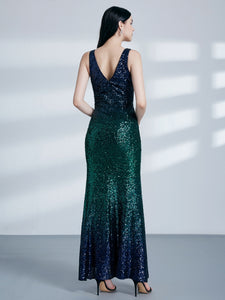 Sequins Floor Length Vneck Dress