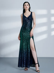 Sequins Floor Length Vneck Dress