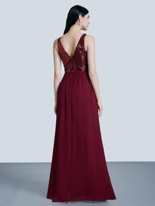 Fhion Sequins Chiffon Floor Length Vneck Evening Dresses