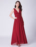 Scalloped Lace DeF V-Neckline Long Chiffon Red Prom Dress F