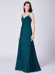 Fhion A Line V Neck Long Chiffon Formal Evening Dresses