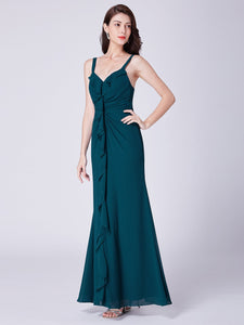 Fhion A Line V Neck Long Ruffles Evening Party Dresses