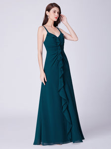 Fhion A Line V Neck Long Ruffles Evening Party Dresses