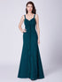 Fhion A Line V Neck Long Ruffles Evening Party Dresses