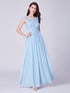 A Line Blue Lace-Bodice Long Chiffon Bridemaid Dresses F