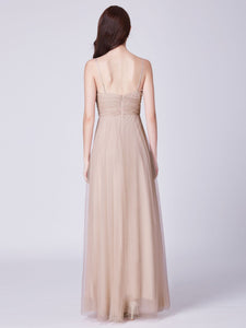 Adjtable Spaghetti Straps Long Blh Chiffon Bridesmaid Dress with Ruched Bodice