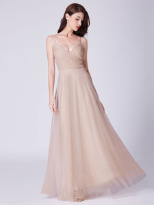 Adjtable Spaghetti Straps Long Blh Chiffon Bridesmaid Dress with Ruched Bodice