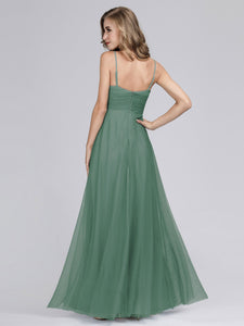 Adjtable Spaghetti Straps Long Blh Chiffon Bridesmaid Dress with Ruched Bodice