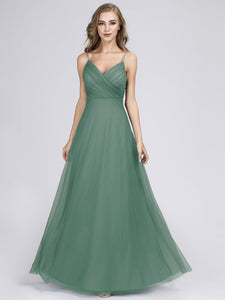 Adjtable Spaghetti Straps Long Blh Chiffon Bridesmaid Dress with Ruched Bodice