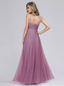 Adjtable Spaghetti Straps Long Blh Chiffon Bridesmaid Dress with Ruched Bodice