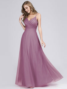 Adjtable Spaghetti Straps Long Blh Chiffon Bridesmaid Dress with Ruched Bodice