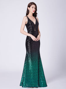 Deep V Neck Sequin Long Formal Evening Prom Dress