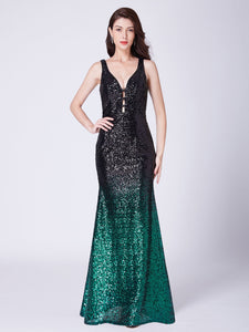 Deep V Neck Sequin Long Formal Evening Prom Dress