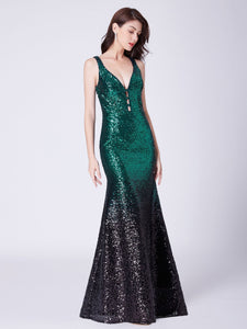 Deep V Neck Sequin Long Formal Evening Prom Dress