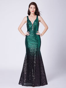 Deep V Neck Sequin Long Formal Evening Prom Dress