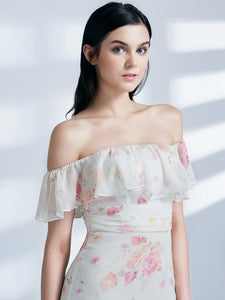 Flower Printed Off Shoulder Bridesmaid