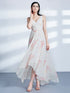 Formal Floral Print Long High-Low V-Neck Dress F