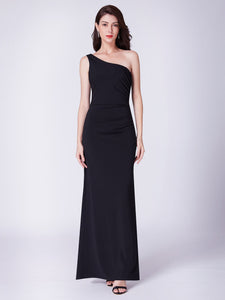 Ever Pretty Long Black One-Shoulder Evening Dress