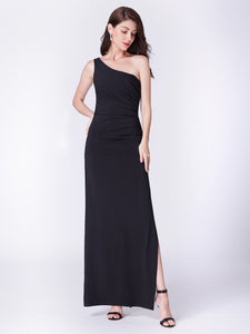 Ever Pretty Long Black One-Shoulder Evening Dress