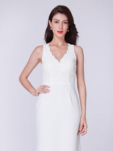 Fhion V Neck Lace-Bodice Long Formal Party Dresses F