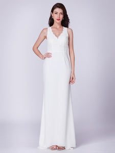 Fhion V Neck Lace-Bodice Long Formal Party Dresses F