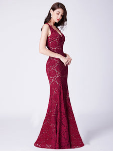 Ever Pretty  V Neck Mermaid Long Lace Evening Party Dresses